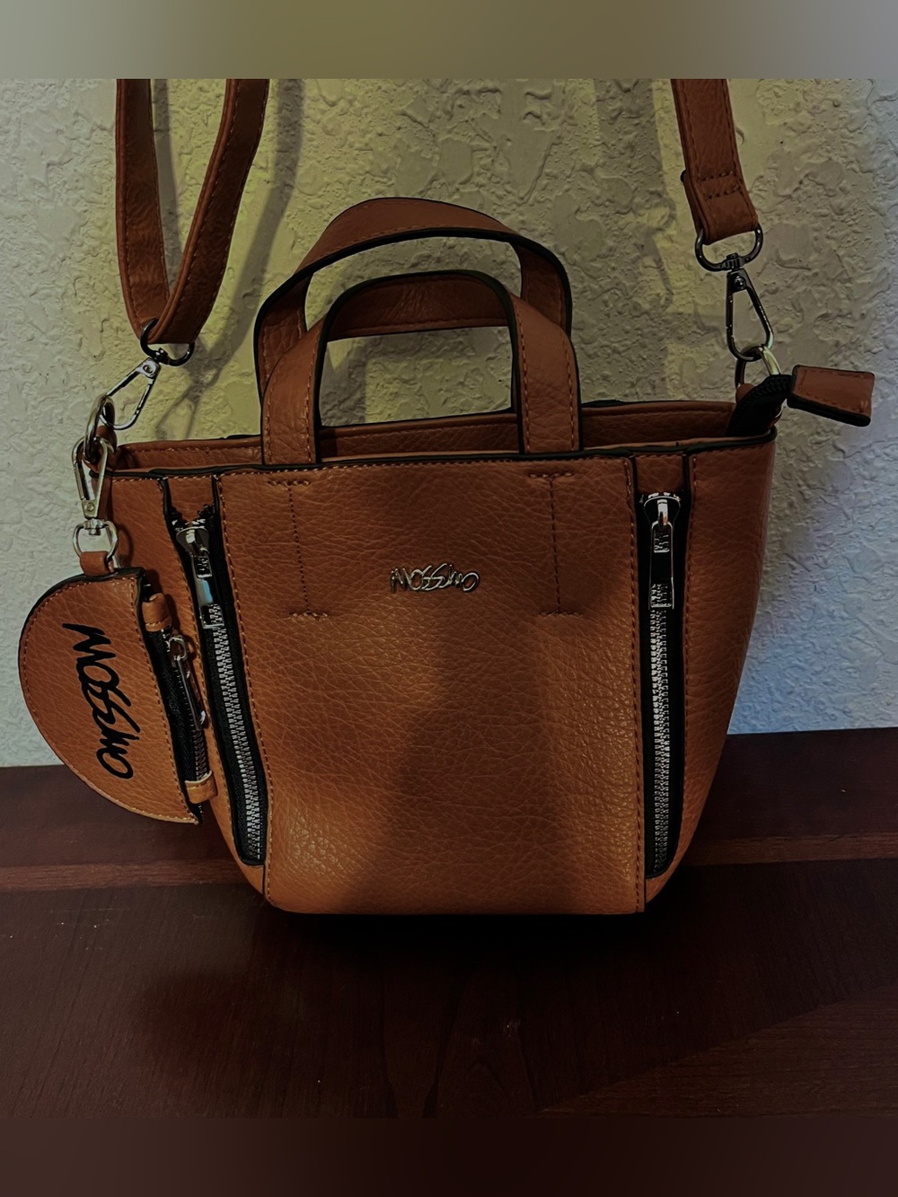 Mossmo Tan Leatherette Tote Bag with Crossbody Strap
